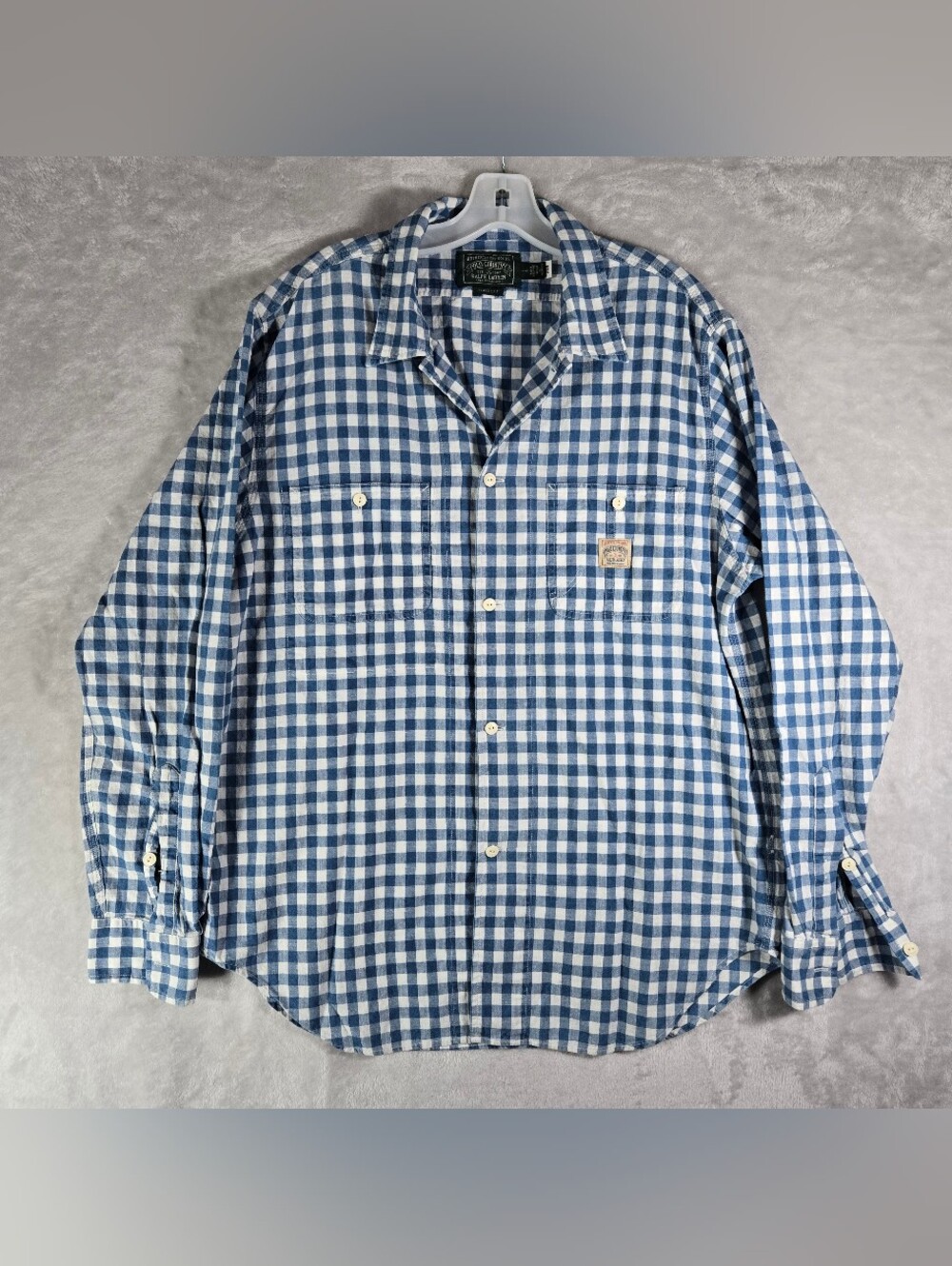 Polo Country Ralph Lauren Button Up Long Sleeve Men Large Classic Fit Blue Check
